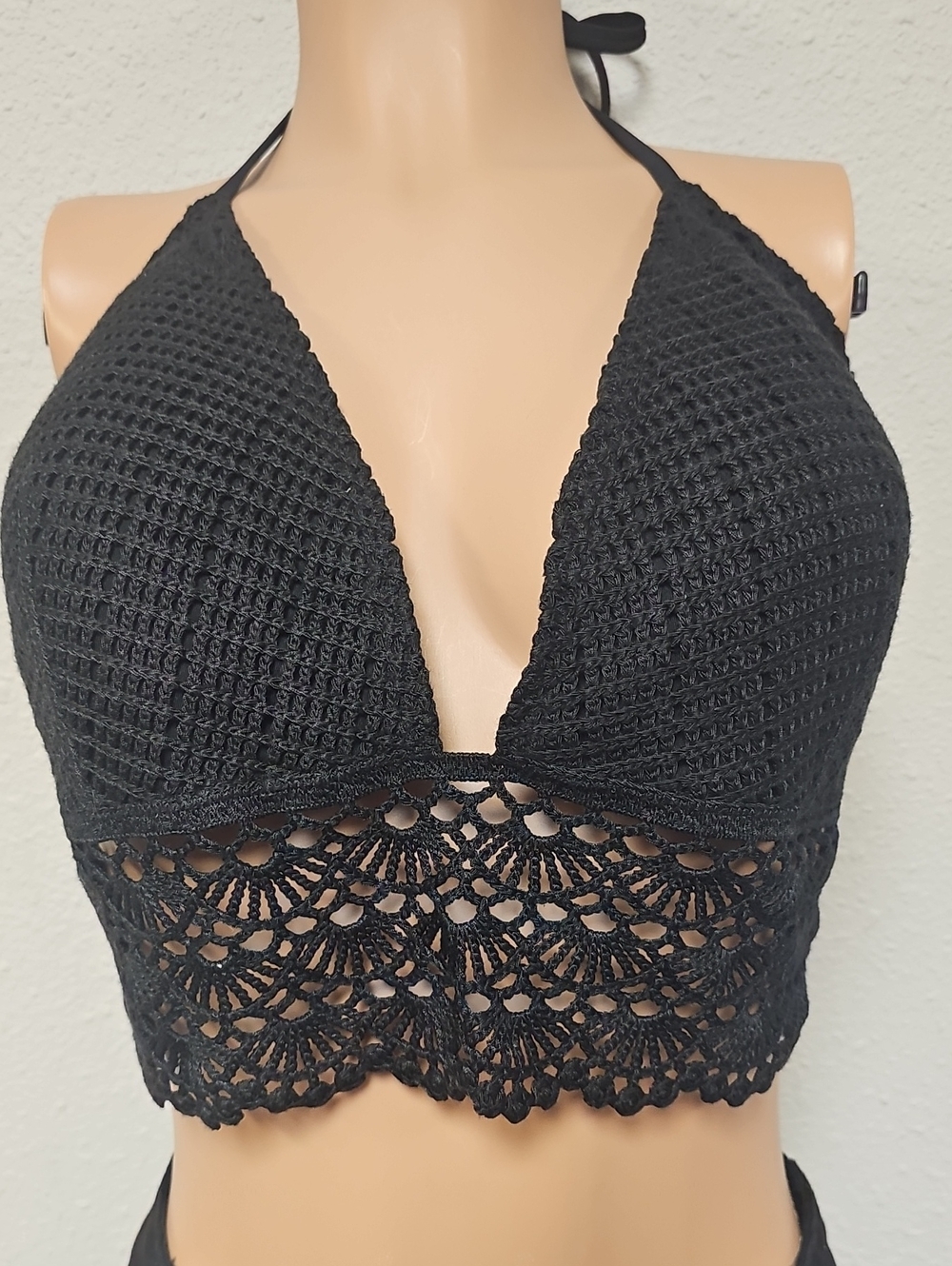 aerie Black Crochet Halter Bralette